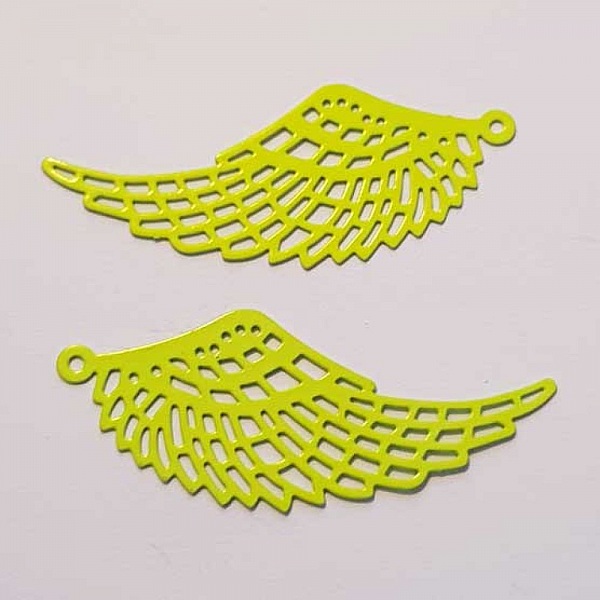 Breloque Aile N&deg;009 Estampe Filigrane Jaune 49 x 20 mm