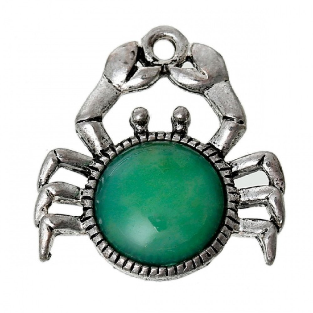 Charm Grønn Krabbe Stjernetegn Kreps Sølv Metall N°02