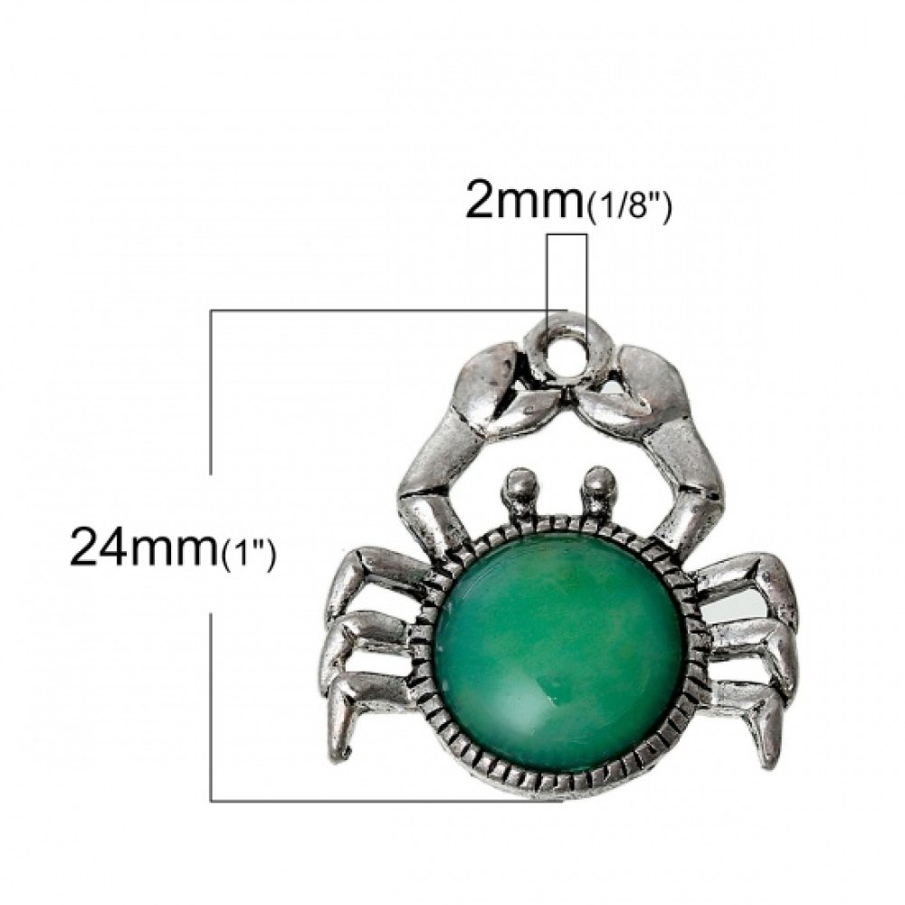 Charm Grønn Krabbe Stjernetegn Kreps Sølv Metall N°02