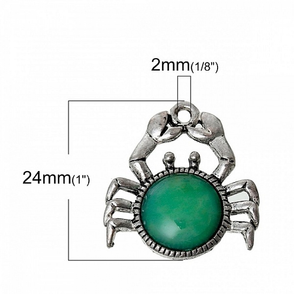 Charm Gr&oslash;nn Krabbe Stjernetegn Kreps S&oslash;lv Metall N&deg;02