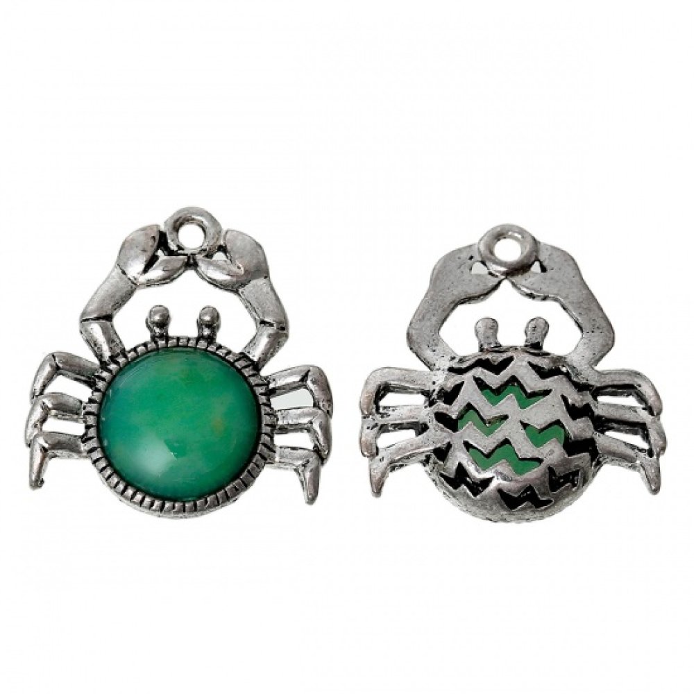 Charm Grønn Krabbe Stjernetegn Kreps Sølv Metall N°02