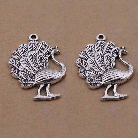 Påfugl Charm i sølv metall-01 Påfugl anheng 