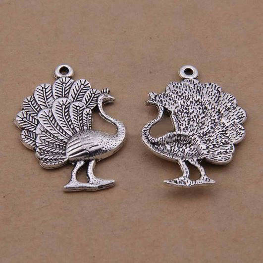 Påfugl Charm i sølv metall-01 Påfugl anheng 