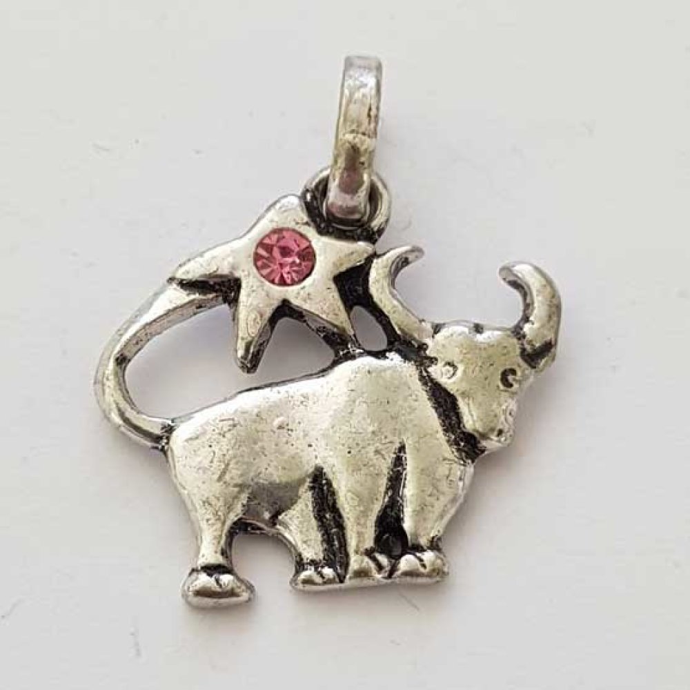 Stjernetegn charm Taurus Silver Metal N°03 med rhinestones