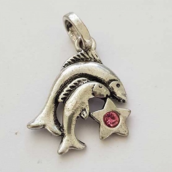Stjernetegn Fiskene Charm S&oslash;lv Metall N&deg;03 med rhinestones