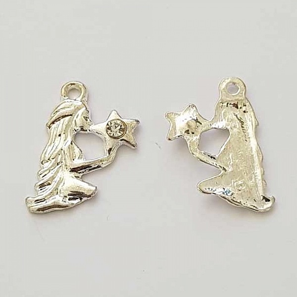 Jomfru stjernetegn charm s&oslash;lv metall nr. 04 med rhinestones