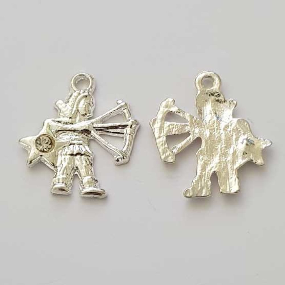 Stjernetegn charm Skytten sølv metall nr. 04 med rhinestones