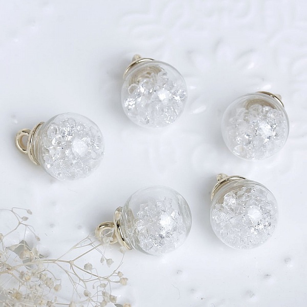 Breloque en Verre Bouteille Globe Transparent Dor&eacute; &agrave; Strass Transparent