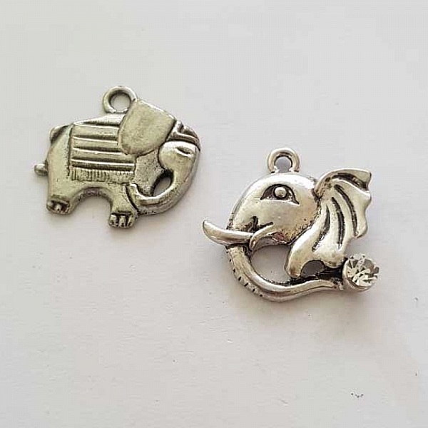 Breloque &Eacute;l&eacute;phant N&deg;12 Argent Lot de 2 pi&egrave;ces