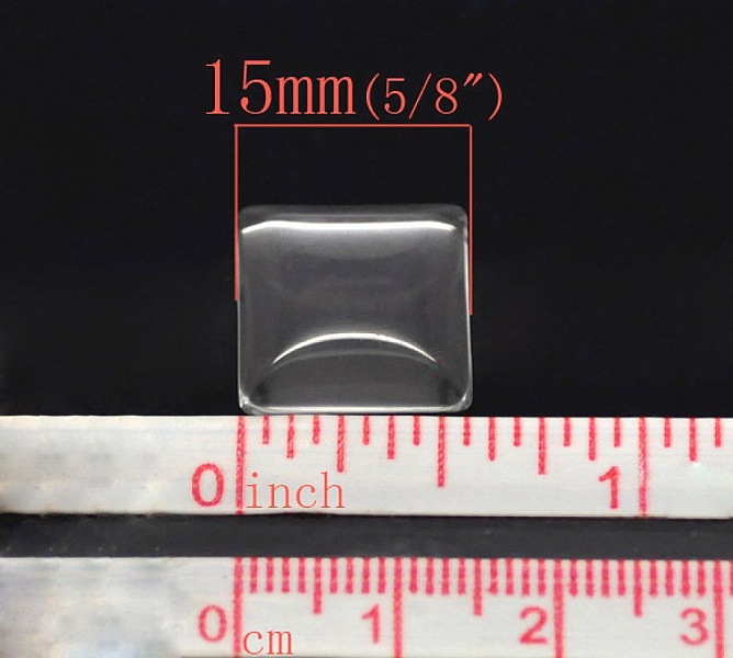 Cabochon Square 15 x 15 mm i klart burrglass N&deg;26