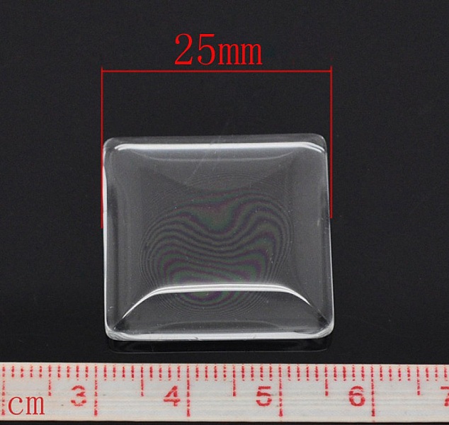 Cabochon Square 25 x 25 mm i klart burrglass N&deg;28
