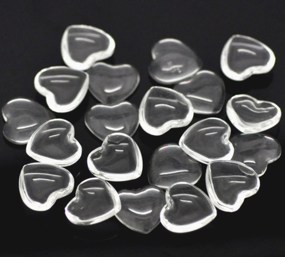 Cabochon hjerte 14 x 15 mm i klart burrglass N°22