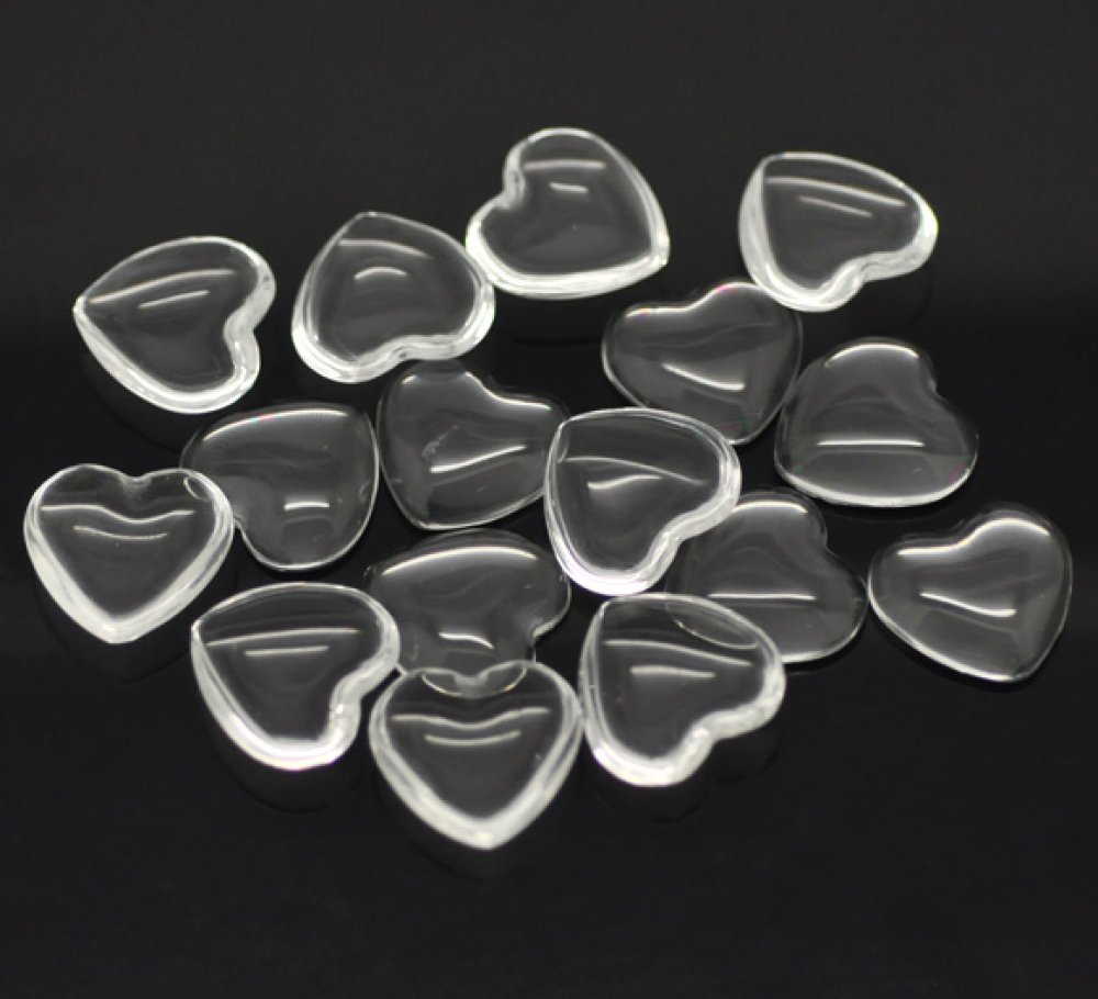 Cabochon hjerte 17 x 18 mm i klart burrglass N°23