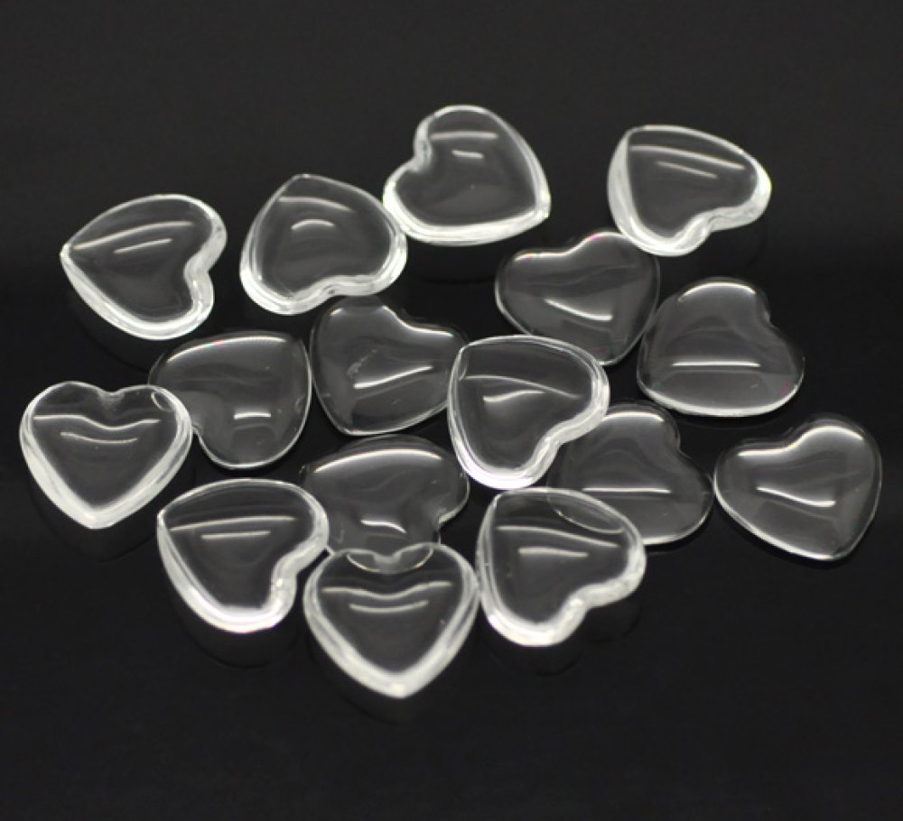 Cabochon hjerte 17 x 18 mm i klart burrglass N°23