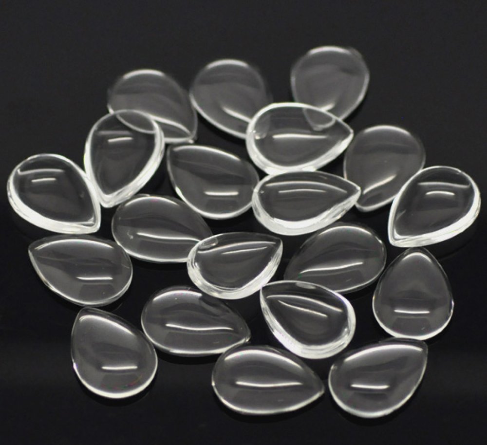 Cabochon dråpe 13 x 18 mm i klart burrglass N°24