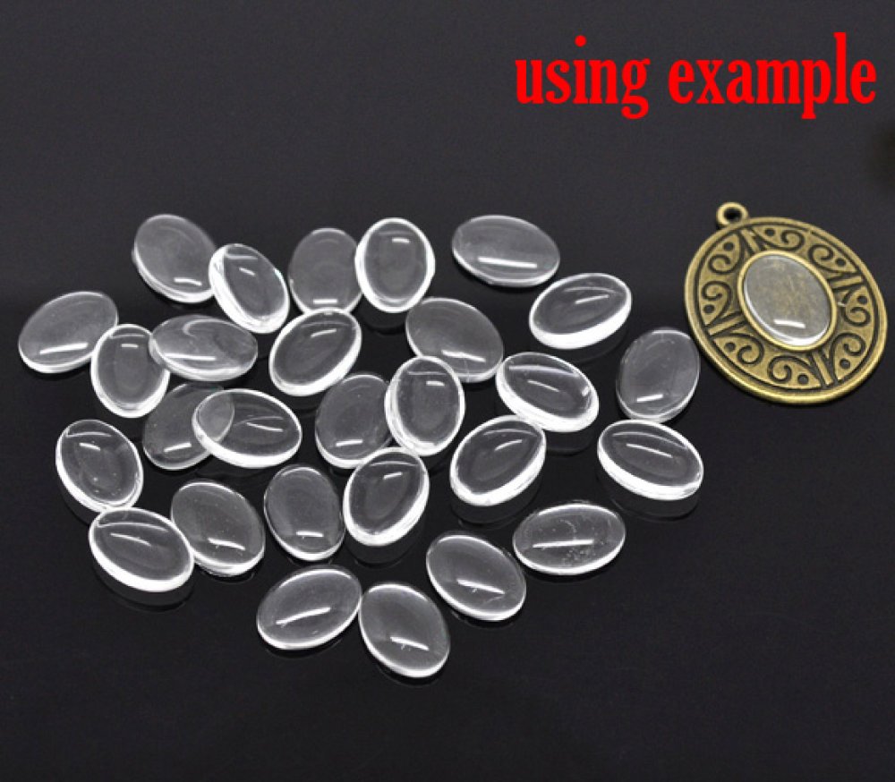 Oval cabochon 10 x 14 mm x 2 stykker i klart burrglass N°16
