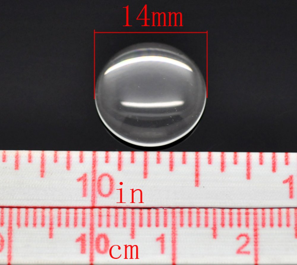 Cabochon rund 14 mm i gjennomsiktig burrglass N°04