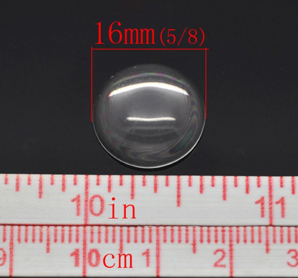 Cabochon rund 16 mm i gjennomsiktig burrglass N°06