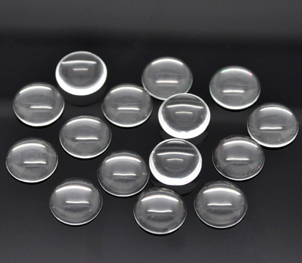 Cabochon rund 16 mm i gjennomsiktig burrglass N°06