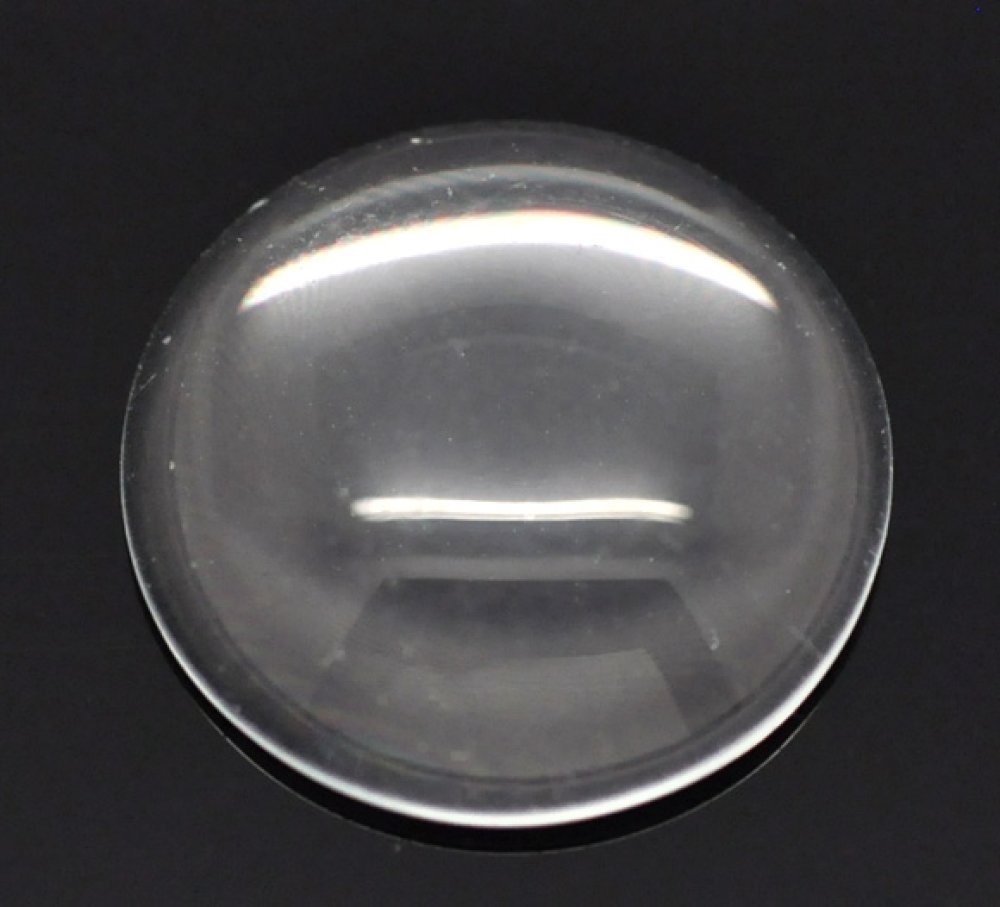 Cabochon rund 16 mm i gjennomsiktig burrglass N°06