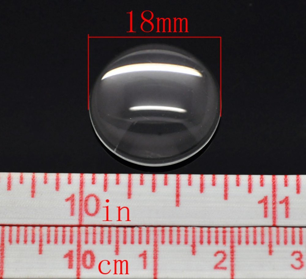 Cabochon rund 18 mm i gjennomsiktig burrglass N°07