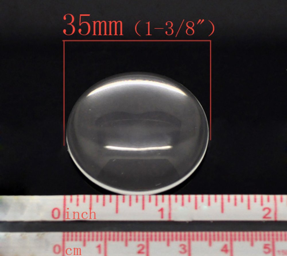 Cabochon rund 35 mm i klart forstørrelsesglass N°14