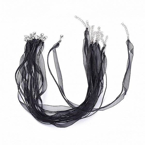 Halskjede med organzab&aring;nd N&deg;04 og svart vokset snor