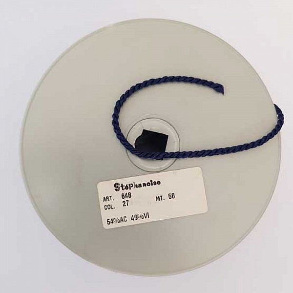 Cordon Rond Tress&eacute; 3 mm Bleu Fonc&eacute; N&deg;02