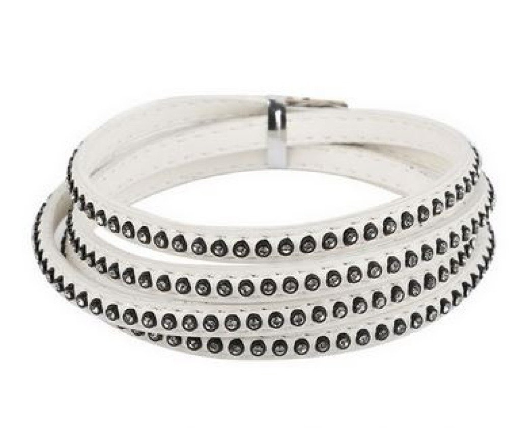 Lær 06 mm Hvit innlagt med rhinestones 1 meter