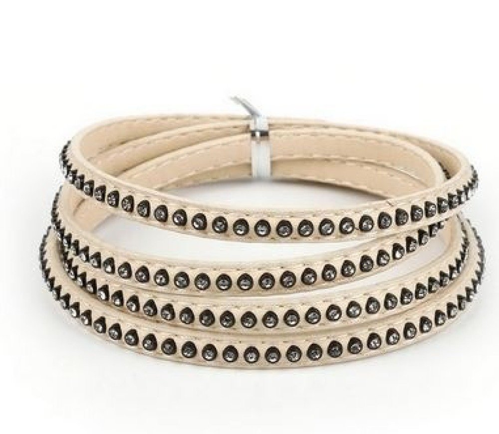Lær 06 mm Elfenben innlagt med rhinestones 1 meter