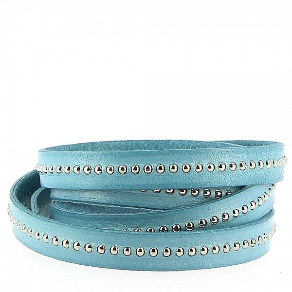 10 mm Sky Blue Ball Leather med nikkelfri kulekjede per 20 cm