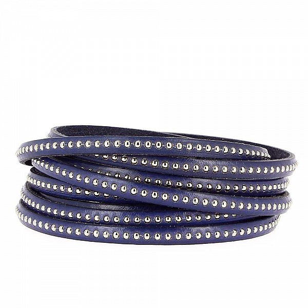 Dark Cobalt Ball Leather 06 mm med nikkelfri kulekjede per 20 cm