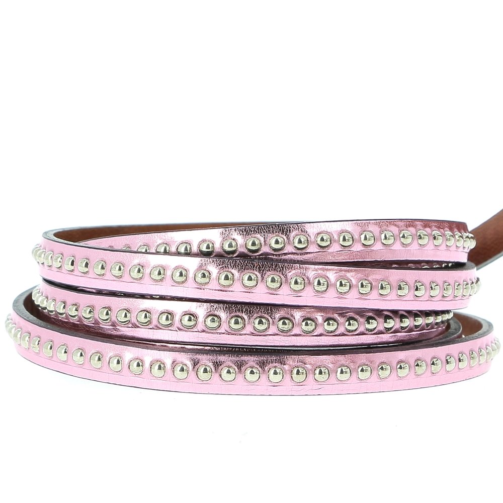 Leather Mirror Ball Pink Metal 06 mm med nikkelfri kulekjede per 20 cm
