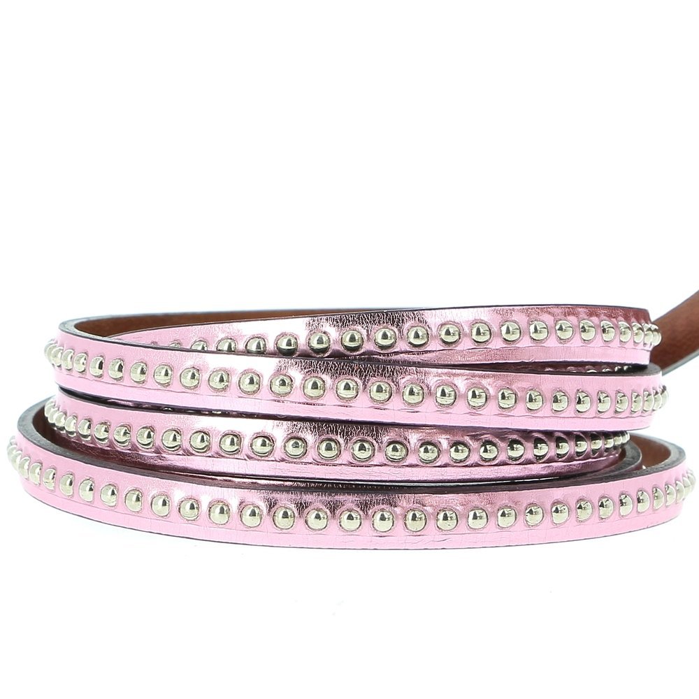 Leather Mirror Ball Pink Metal 06 mm med nikkelfri kulekjede per 20 cm