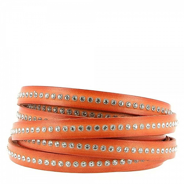 Oransje skinn med 10 mm Swarovski strass per 20 cm