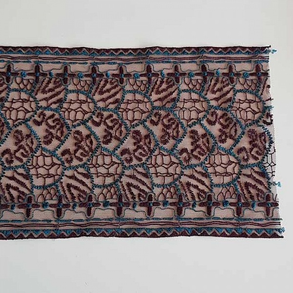 Dentelle Entre Deux 18.5 cm Bleu Turquoise / Marron Coupe de 1.80 M&egrave;tres