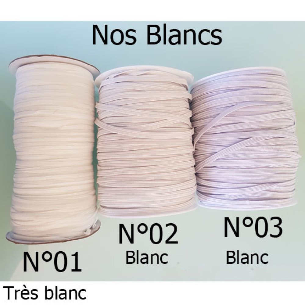 Flat elastisk 5 mm Hvit X 10 Meter N°03