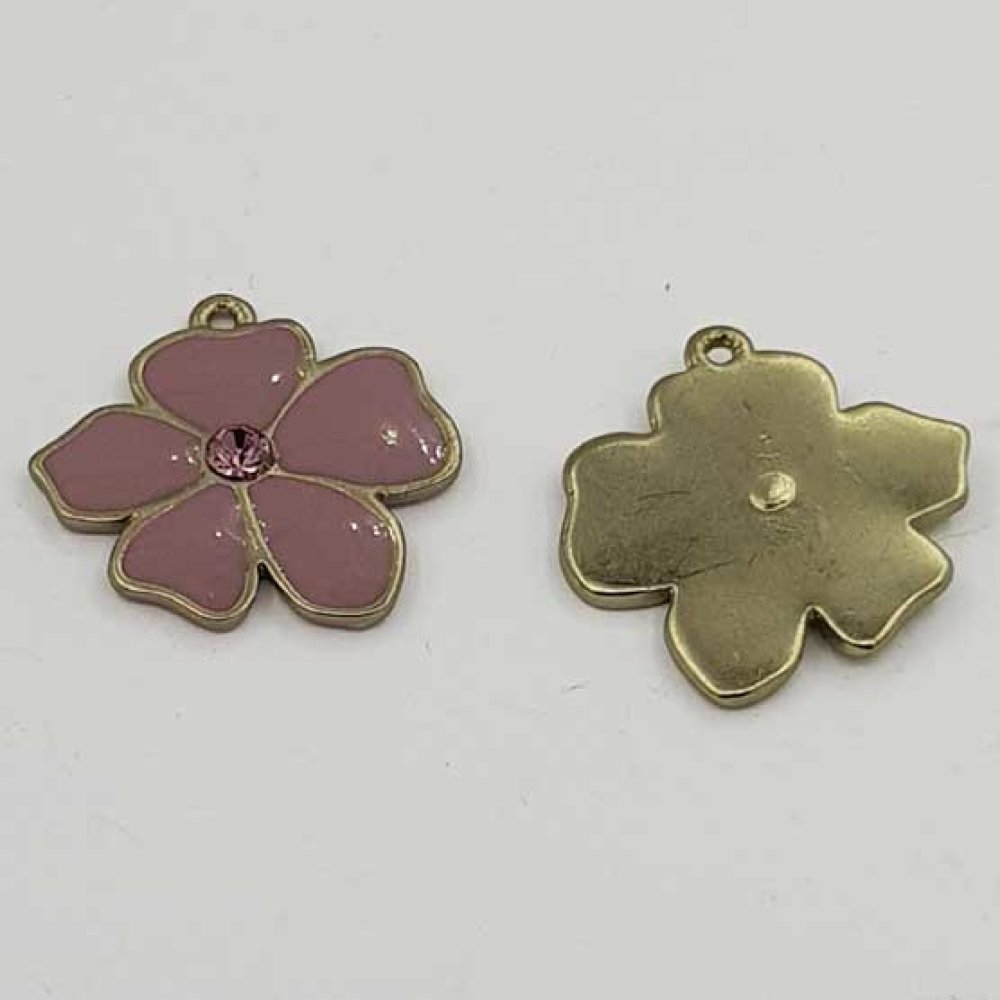 Blomst Metall Emalje 25 mm Lilla