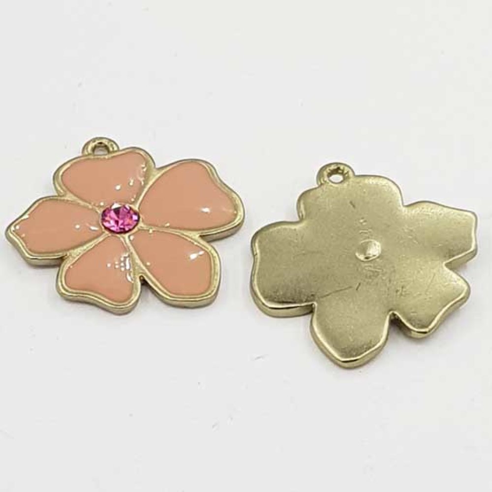Blomst Metall Emalje 25 mm Rosa