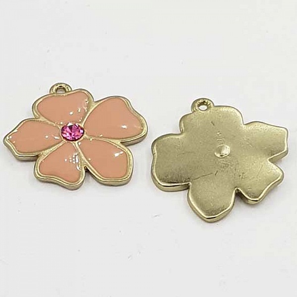 Blomst Metall Emalje 25 mm Rosa