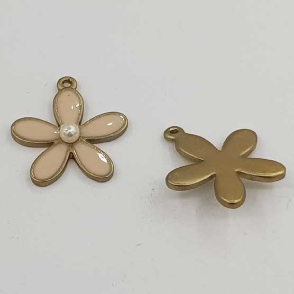 Blomst Metall Emalje 26 mm Krem