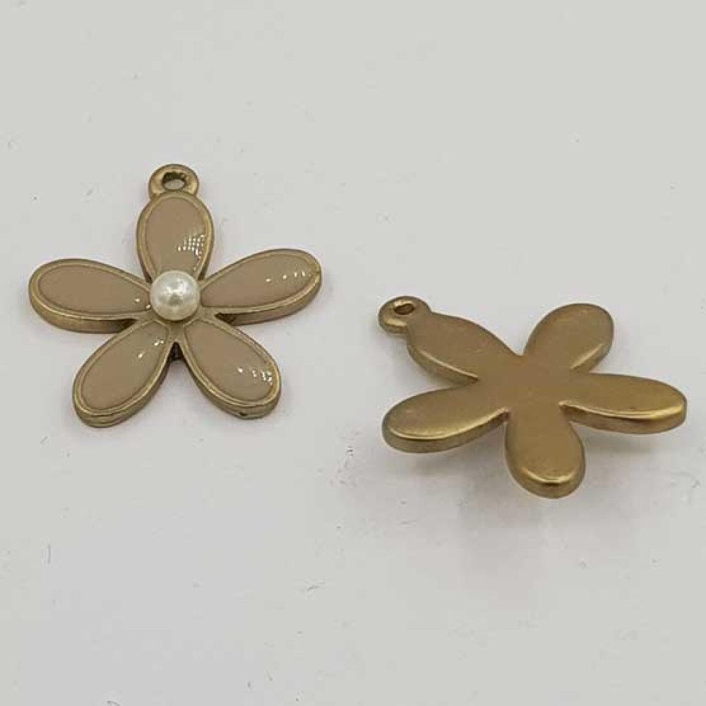 Emaljert metallblomst 26 mm grå
