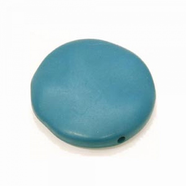 Galet plat r&eacute;sine rond 27 x 8 mm effet cuir Turquoise Fonc&eacute;