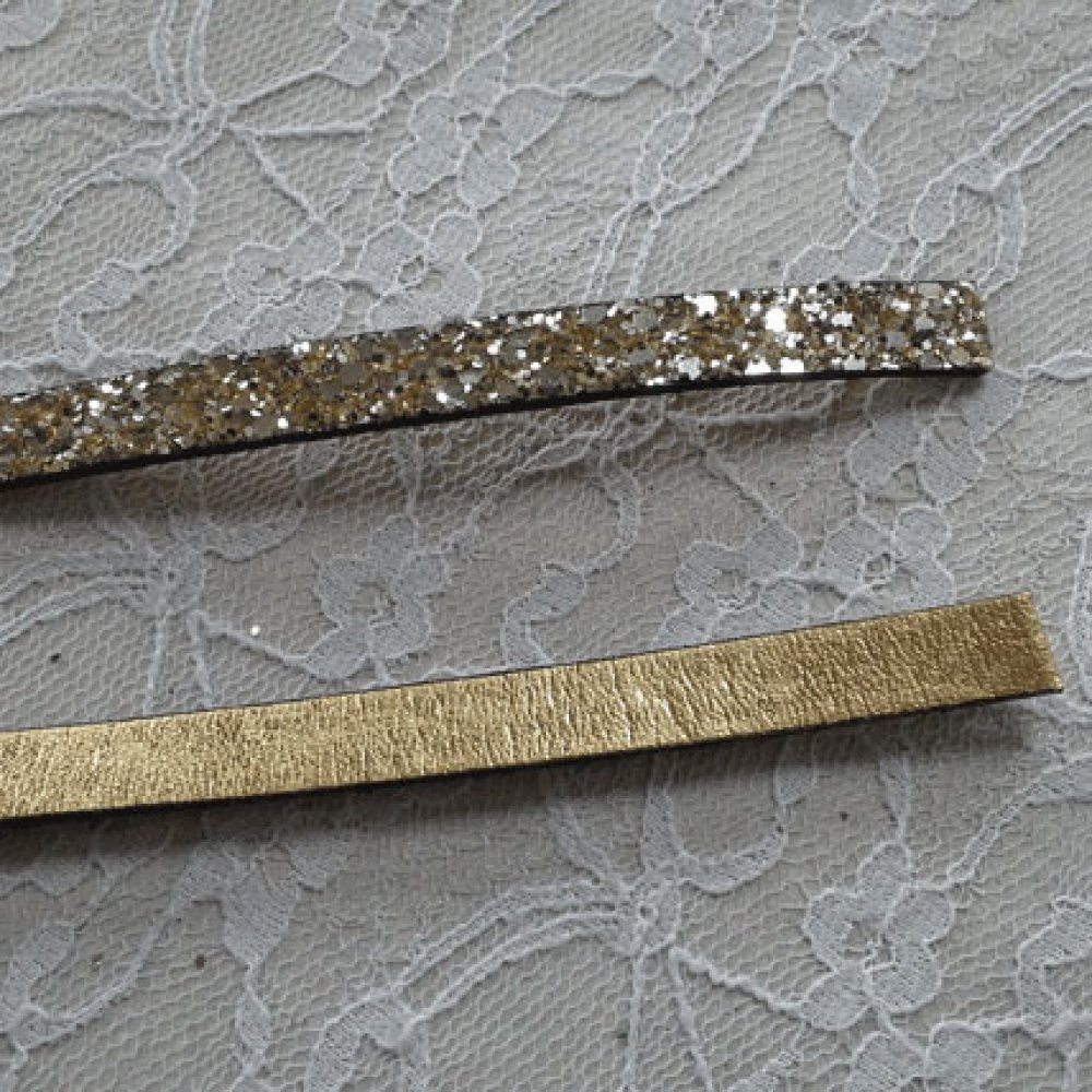 06 mm gull glitterrem med skinnfôr per 20 cm