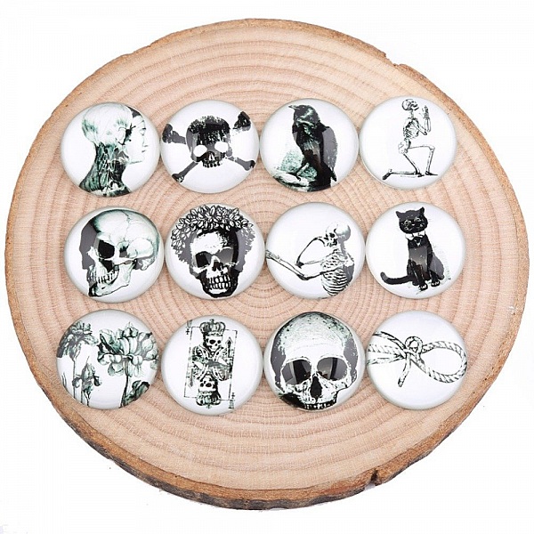 Sett med 20 runde glass cabochons 25 mm Crane Halloween