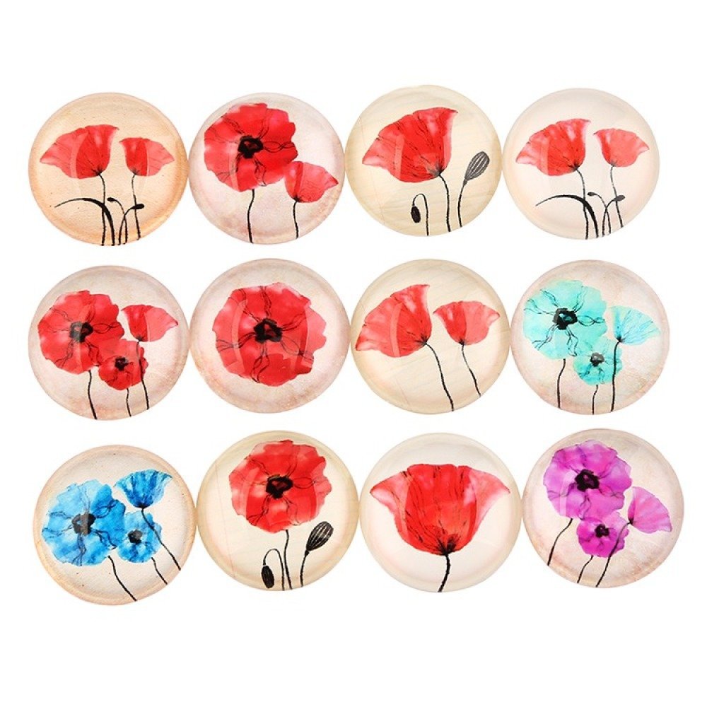 Lot av 20 runde glass cabochons 25 mm Valmue blomst