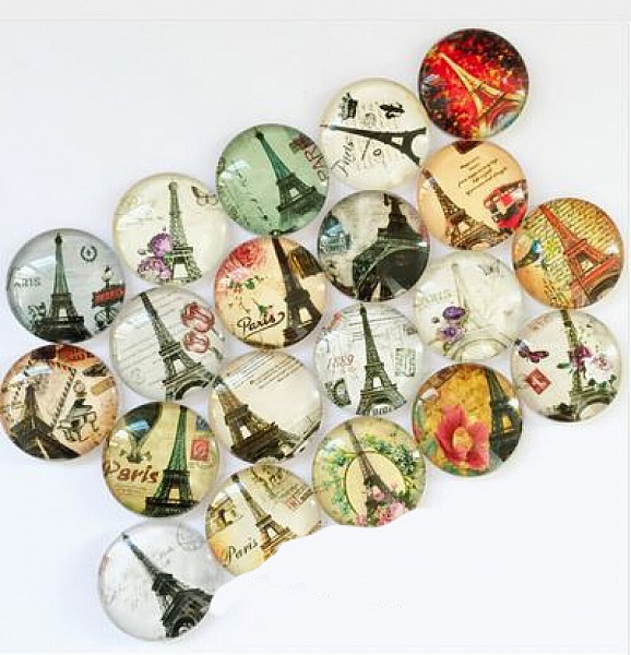 Lot 20 runde glass cabochons 25mm Eiffelt&aring;rnet 02 blandet Glass cabochon 