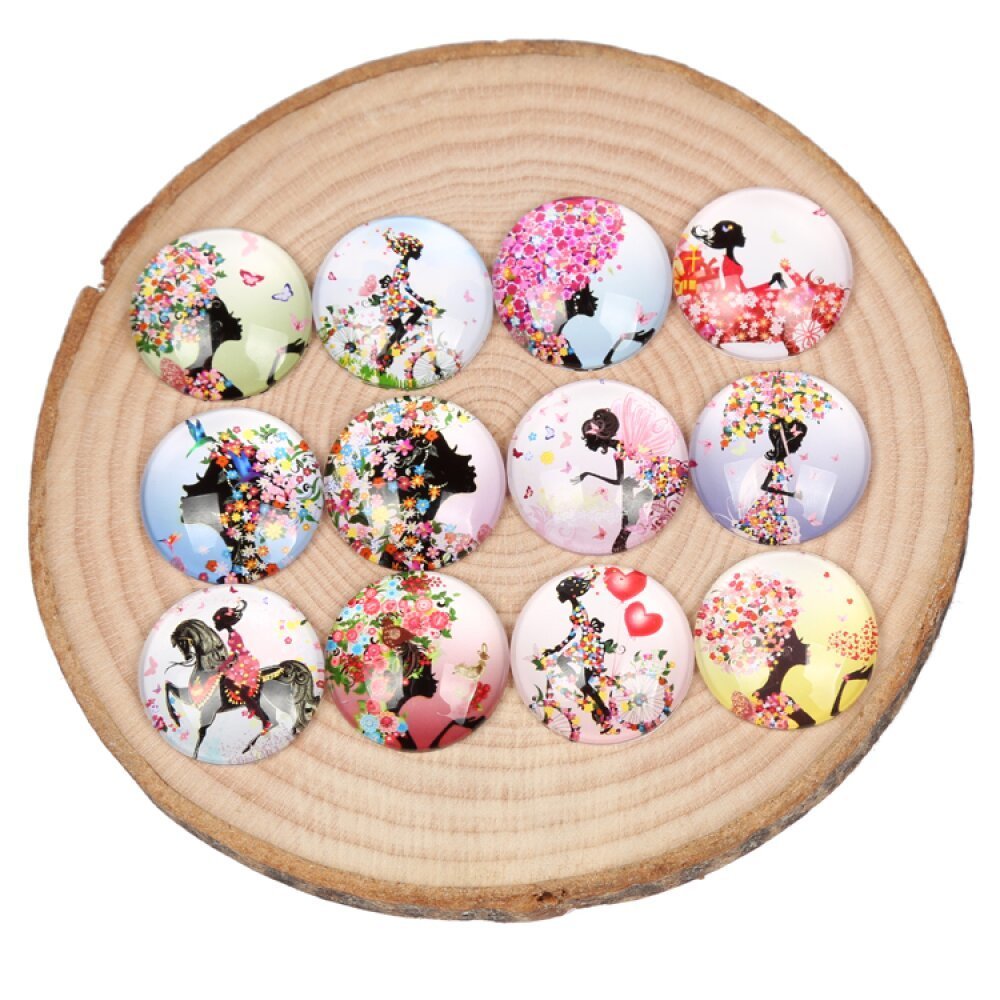 Lot 20 runde glass cabochons 25mm blomsterpike sommerfugl blandet glass cabochon