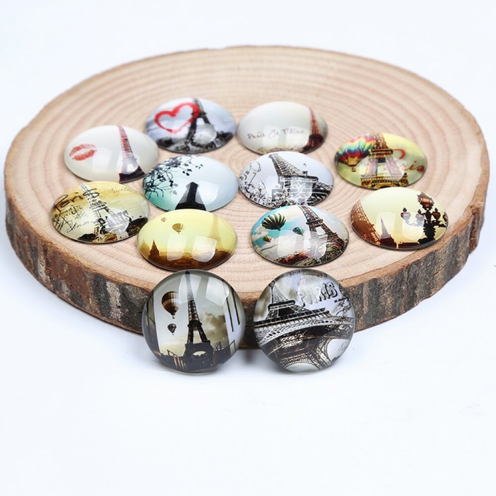 Lot 20 runde glass cabochons 25mm Eiffeltårnet 03 blandet Glass cabochon 