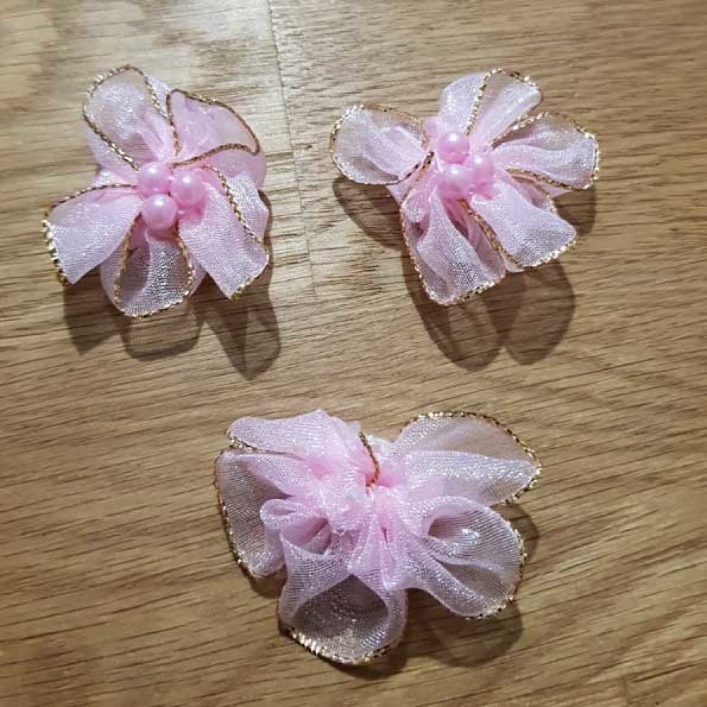 Sett med 3 fargede blomster Organza stoffer lys lilla